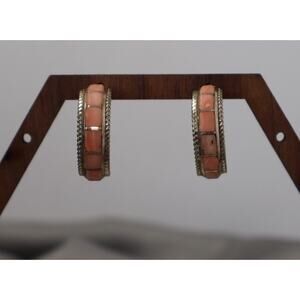 Navajo JC Sterling Silver Pink Coral Hoop Earrings 5.26G / 0.8in